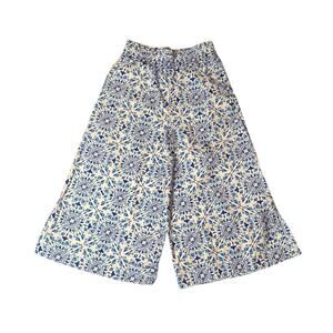 Maeve Anthropologie Blue White Floral Wide Leg Pants XS ElasticWaist Boho Cotton